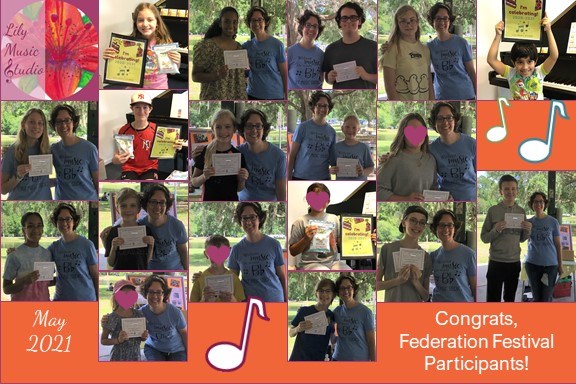 flute and piano students receiving their federation festival awards